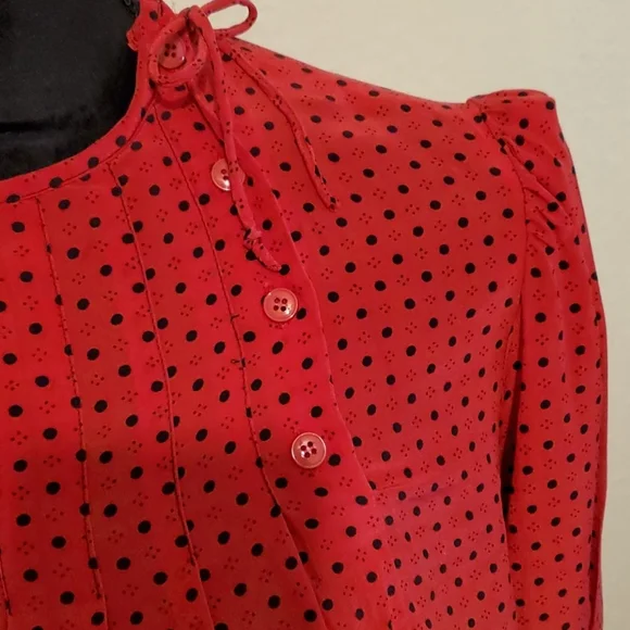Oscar de la Renta Vintage Silk Polka-dot Puff Sleeve Blouse L - Picture 2 of 8